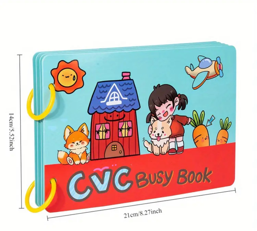 Inside pages of Busy Book with alphabet puzzles