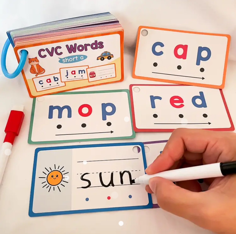 CVC Words Flashcards – 60 Cards, 50 Words