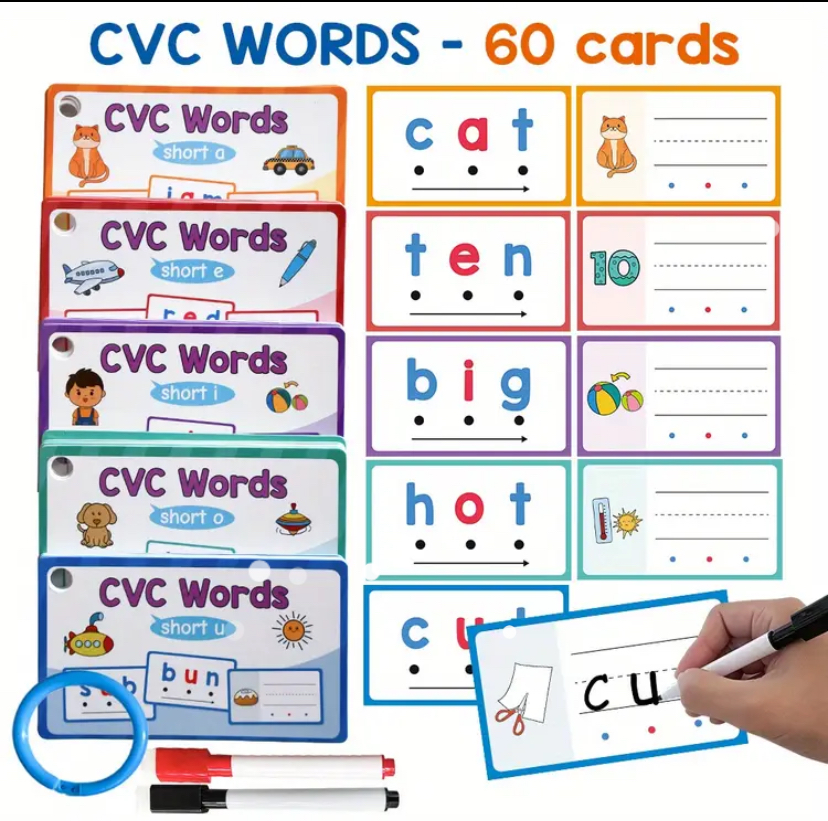 CVC Word Flashcards with ring binder